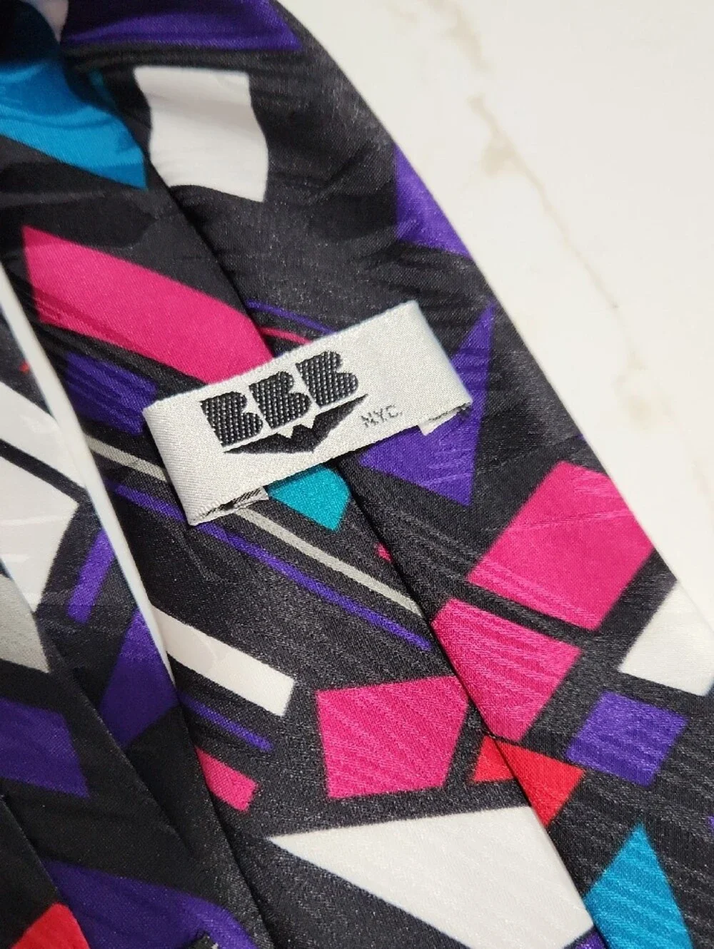 bebe Men's Abstract Geometric Tie in Black, Purple, Pink, Red & Teal